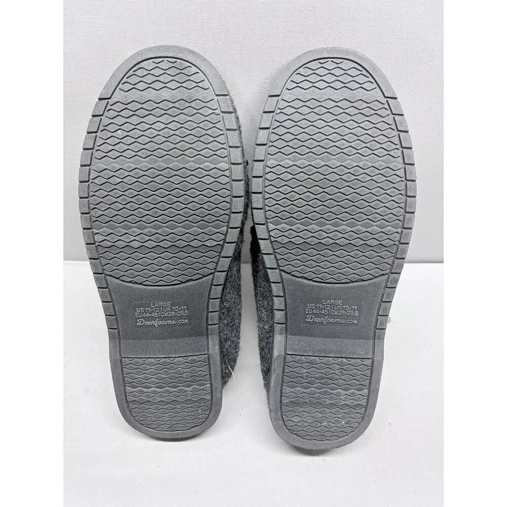 Dluxe by Dearfoams Mens Large 11-12 Charcoal Gray Moccasin Slipper Plaid Fleece